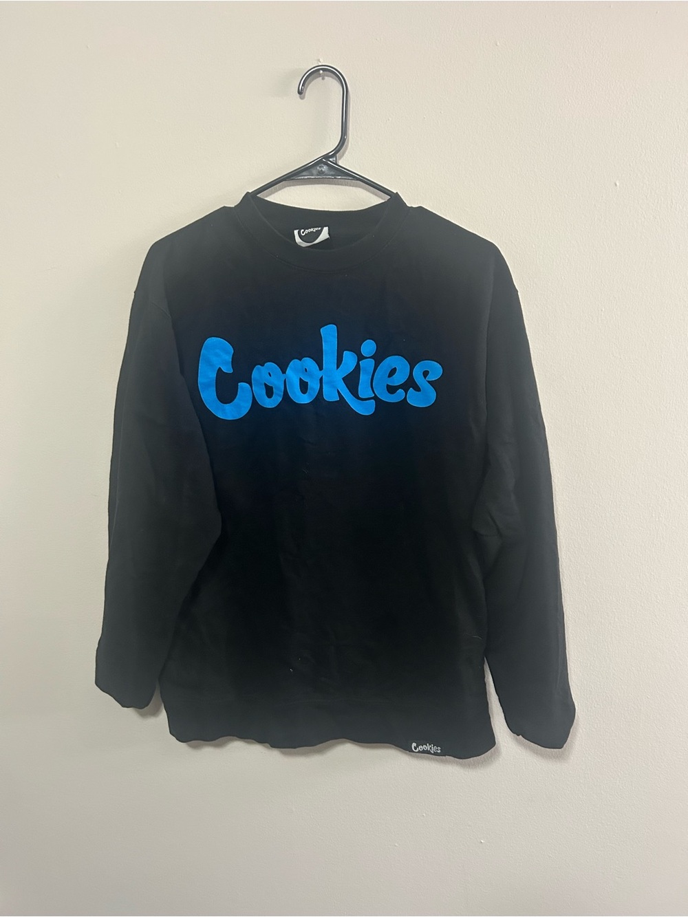 Cookies Black Crewneck Sweatshirt with Blue Script Logo
